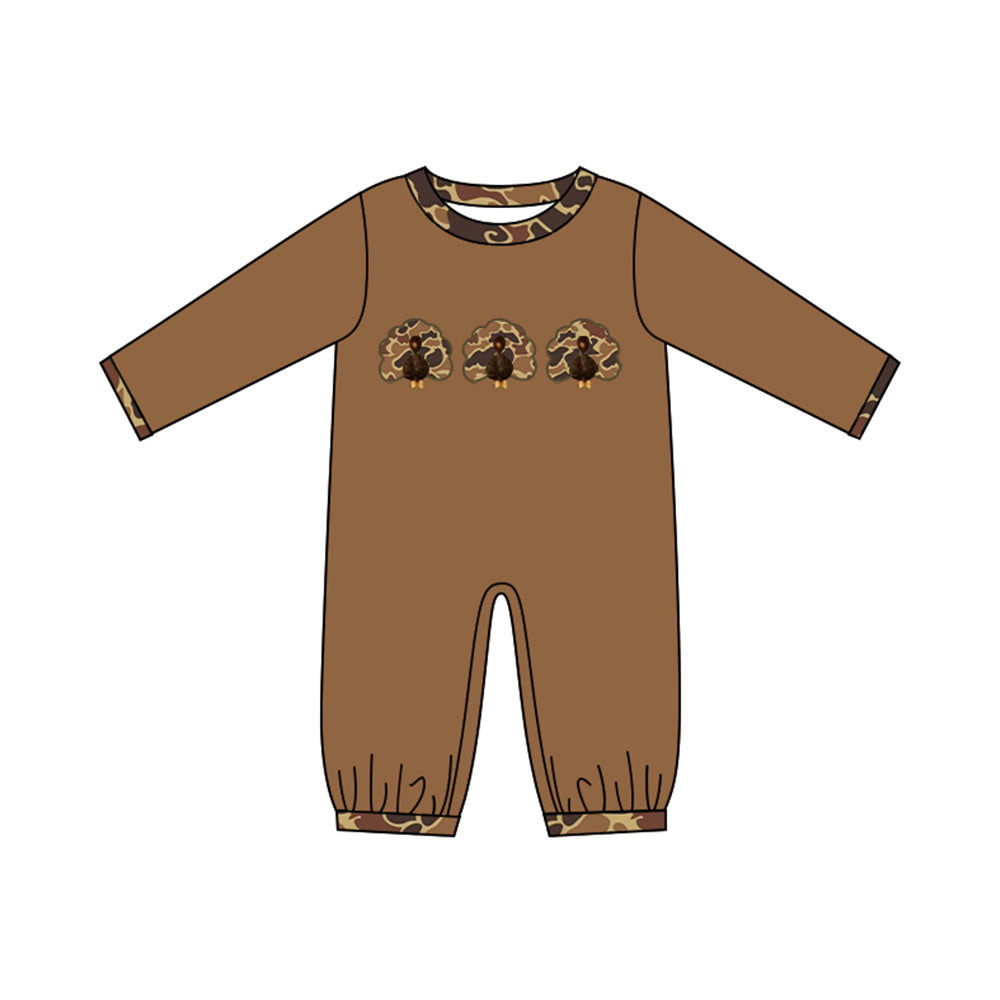 5.29   Preorder Baby Boys Thankgiving Brown Camo Turkey Romper
