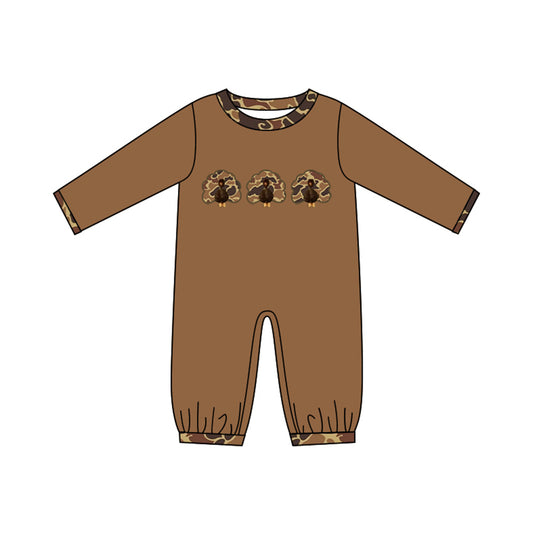 6.19  Preorder Baby Boys Thankgiving Brown Camo Turkey Romper