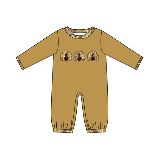6.19 Preorder Baby Boys Thankgiving khaki Camo Turkey Romper