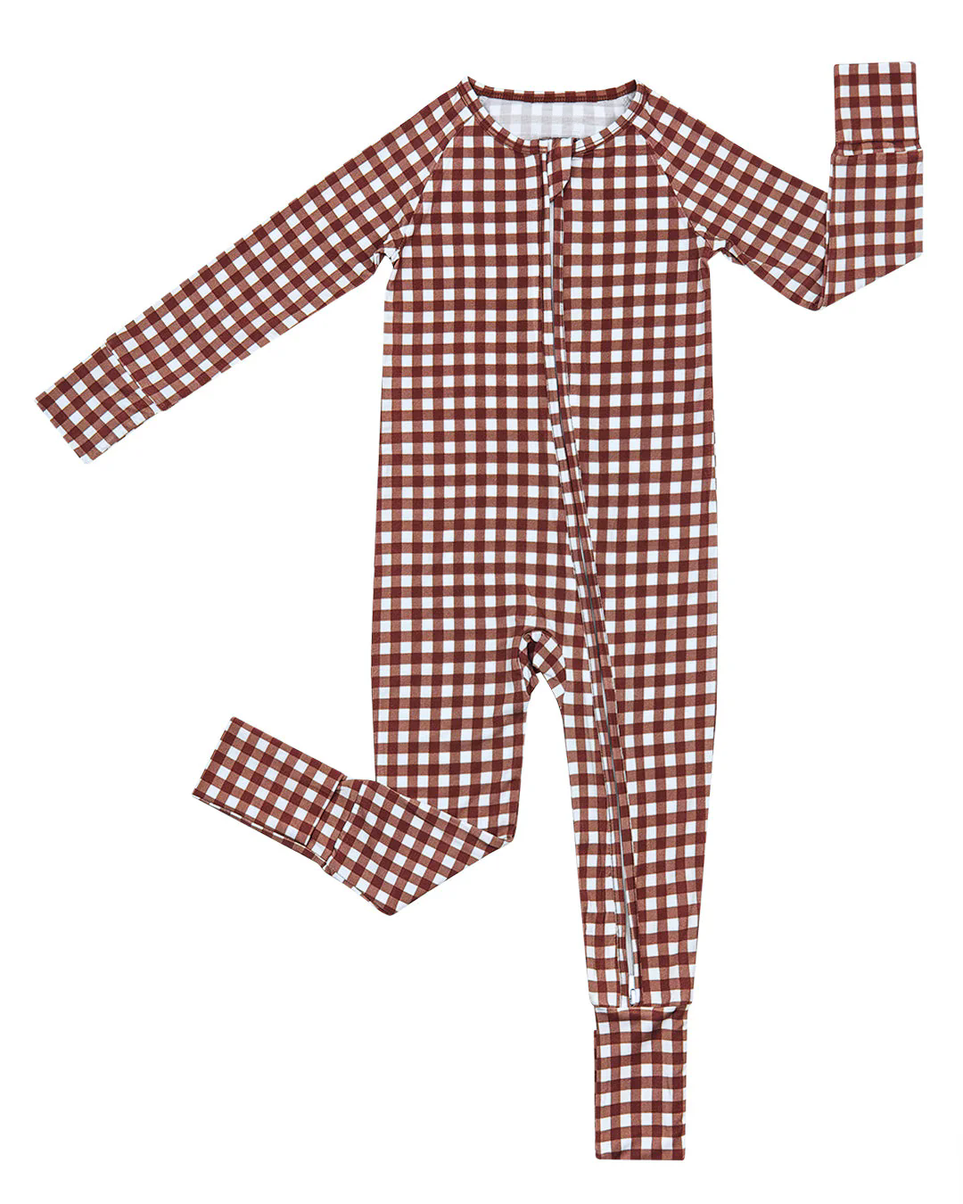 6.23 Preorder LR3113 Brown Plaid Baby Long Sleeve Zipper Sleeper Romper
