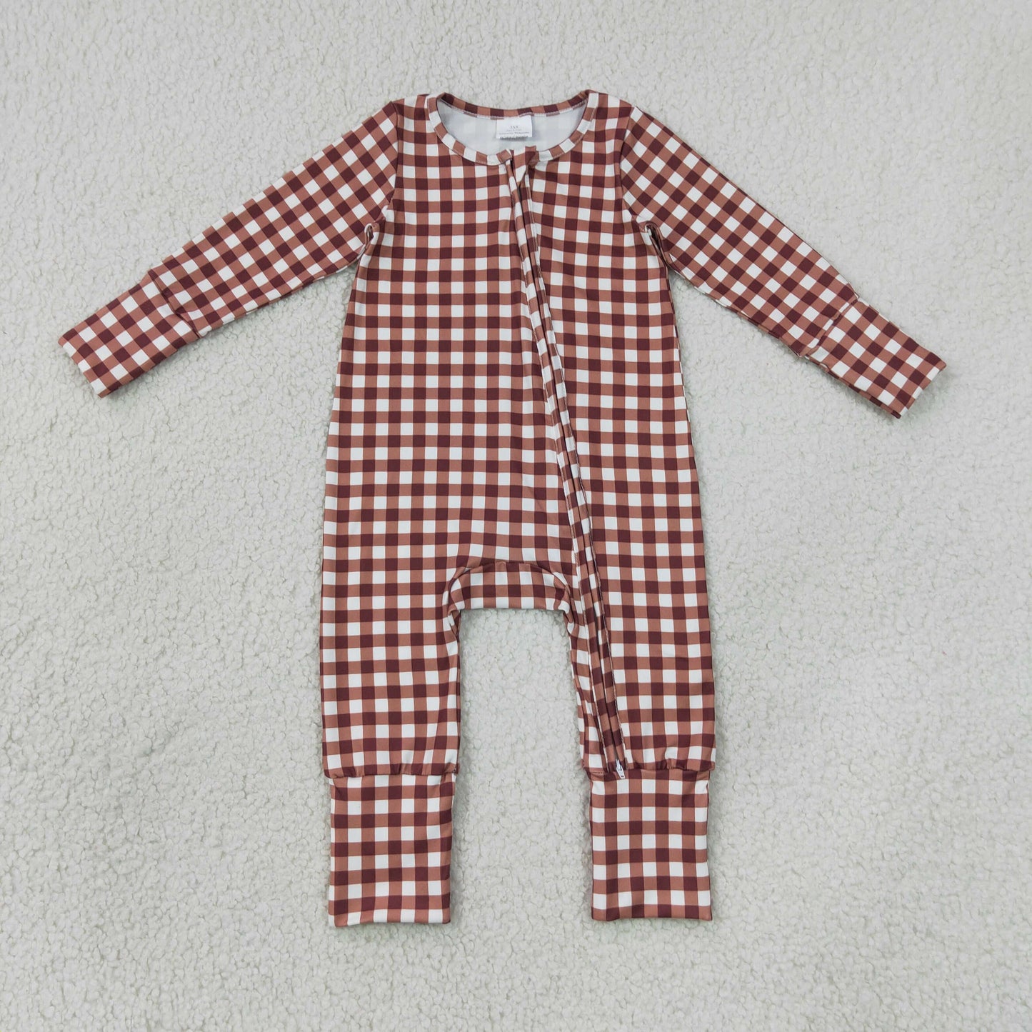 Sibling Baby Boys Checked Long Sleeve Pajama Set +Zipper Romper