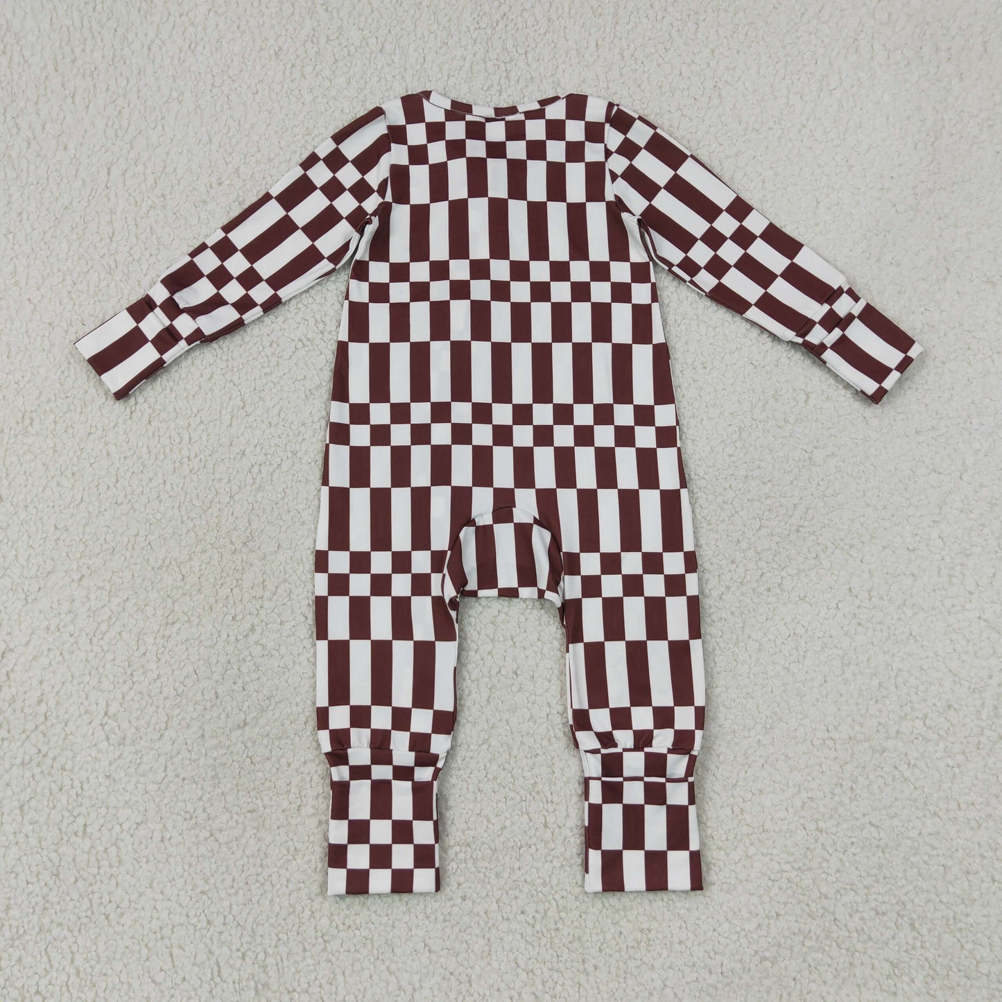 Sibling Baby Boys Checked Long Sleeve Pajama Set +Zipper Romper