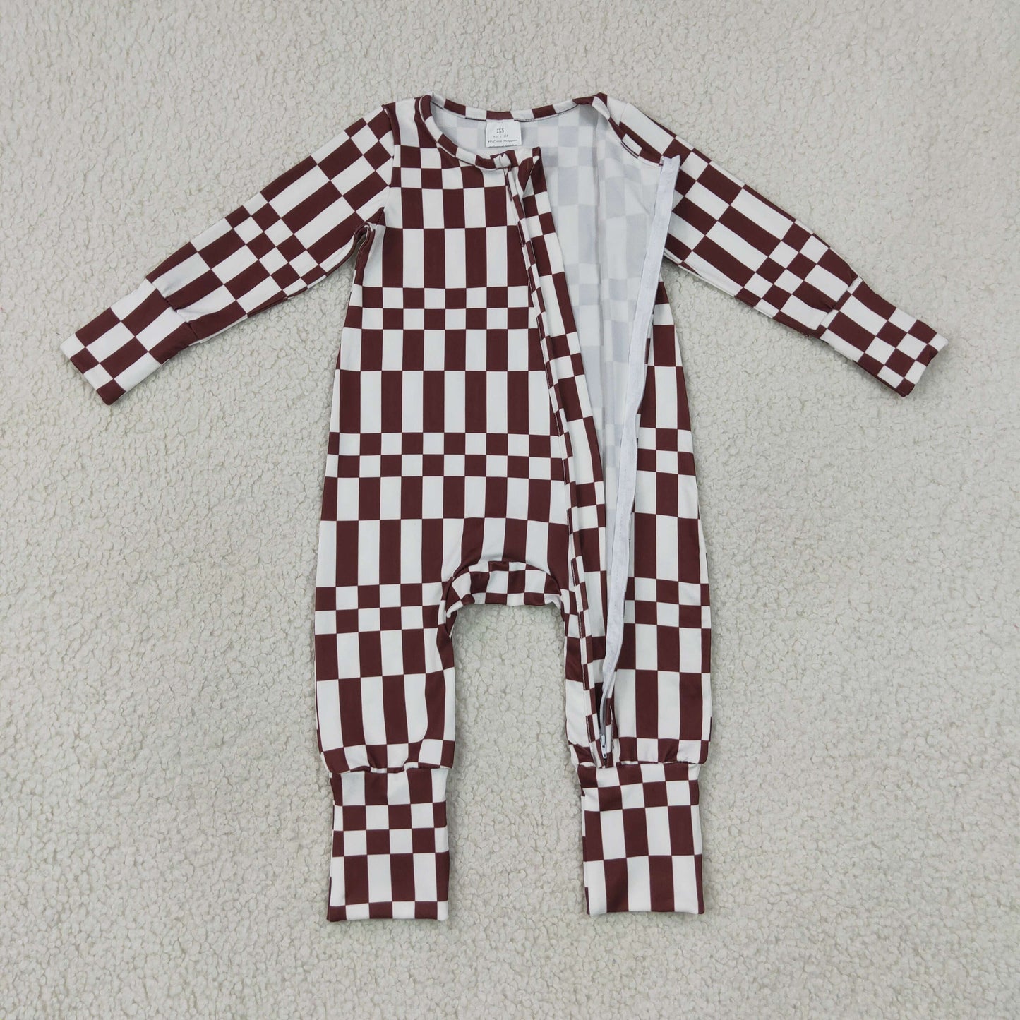 Sibling Baby Boys Checked Long Sleeve Pajama Set +Zipper Romper