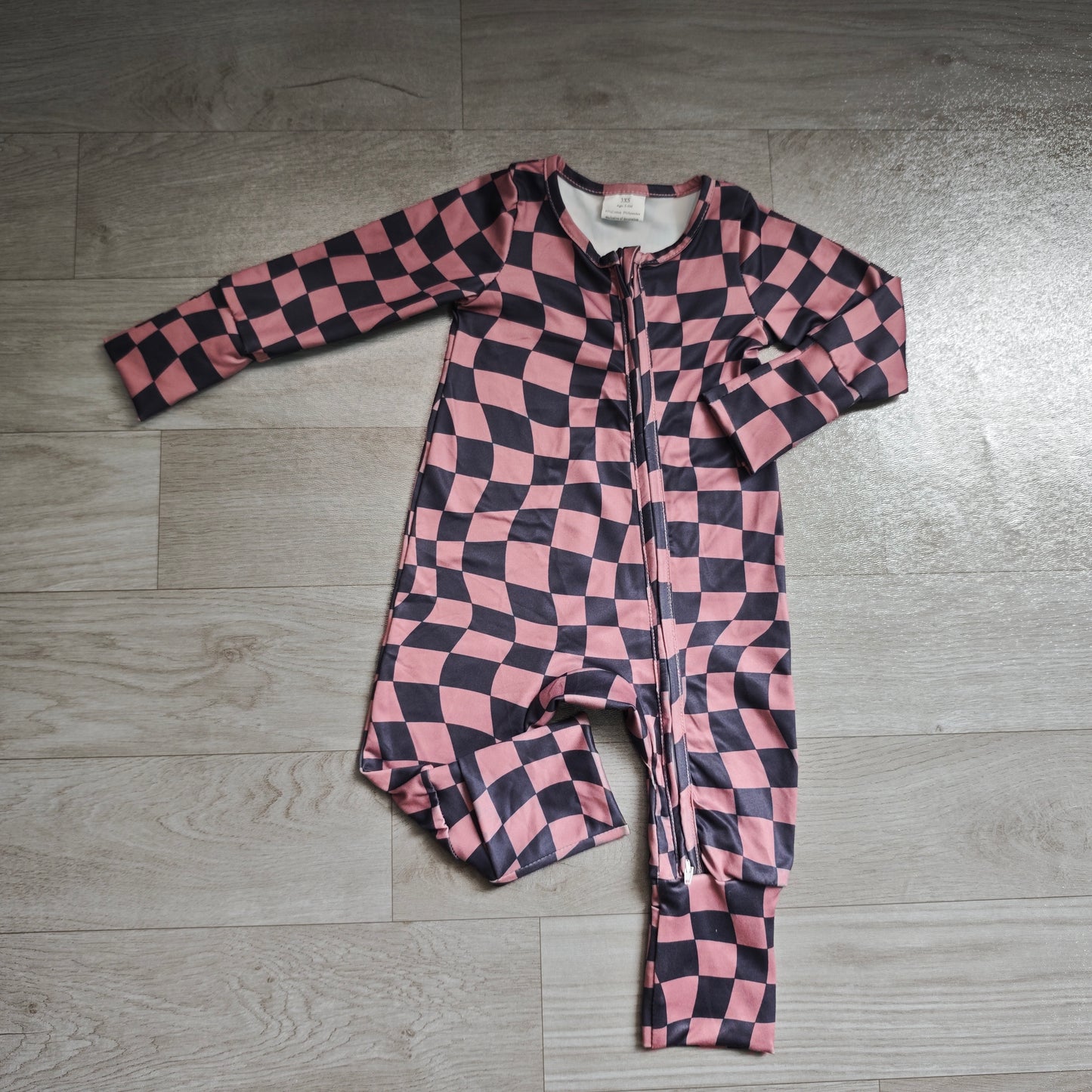 Preorder LR3115 Brown Black Plaid Baby Long Sleeve Zipper Sleeper Romper