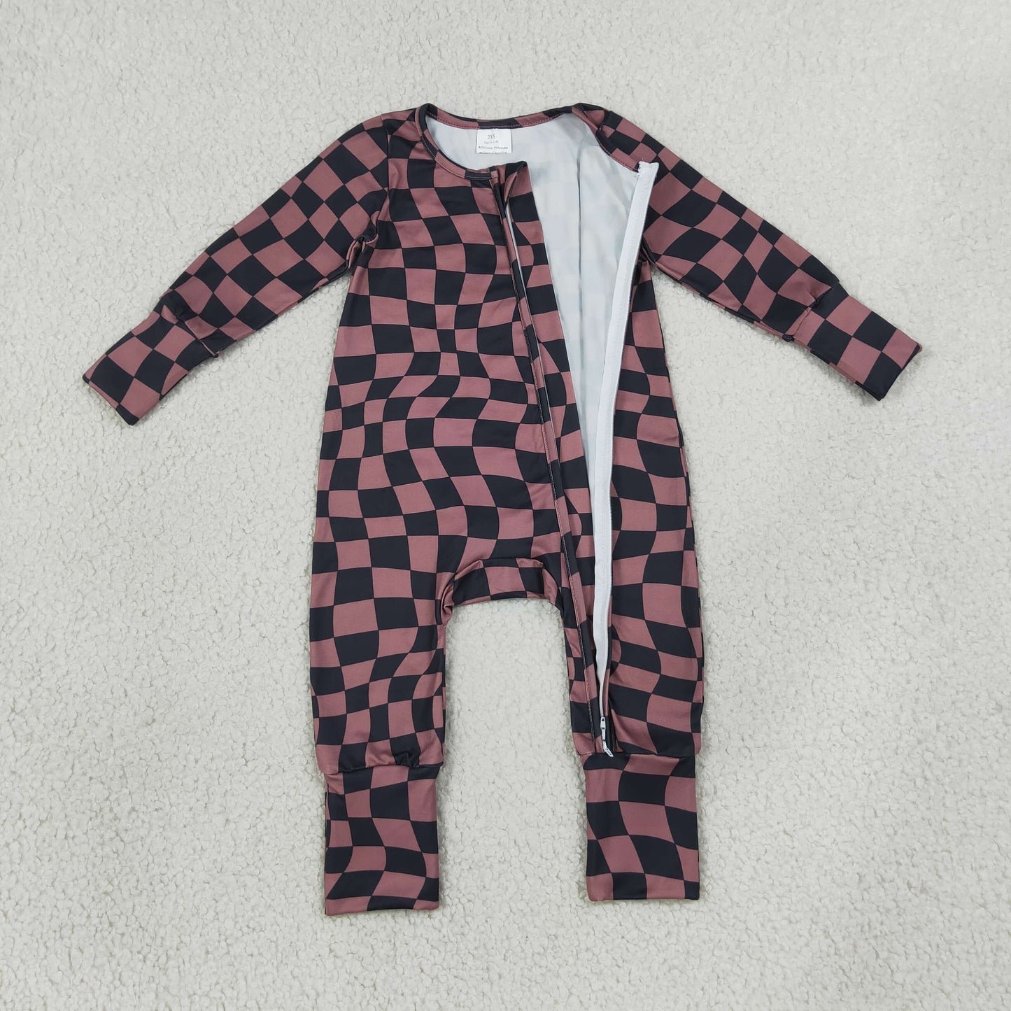 Sibling Baby Boys Checked Long Sleeve Pajama Set +Zipper Romper
