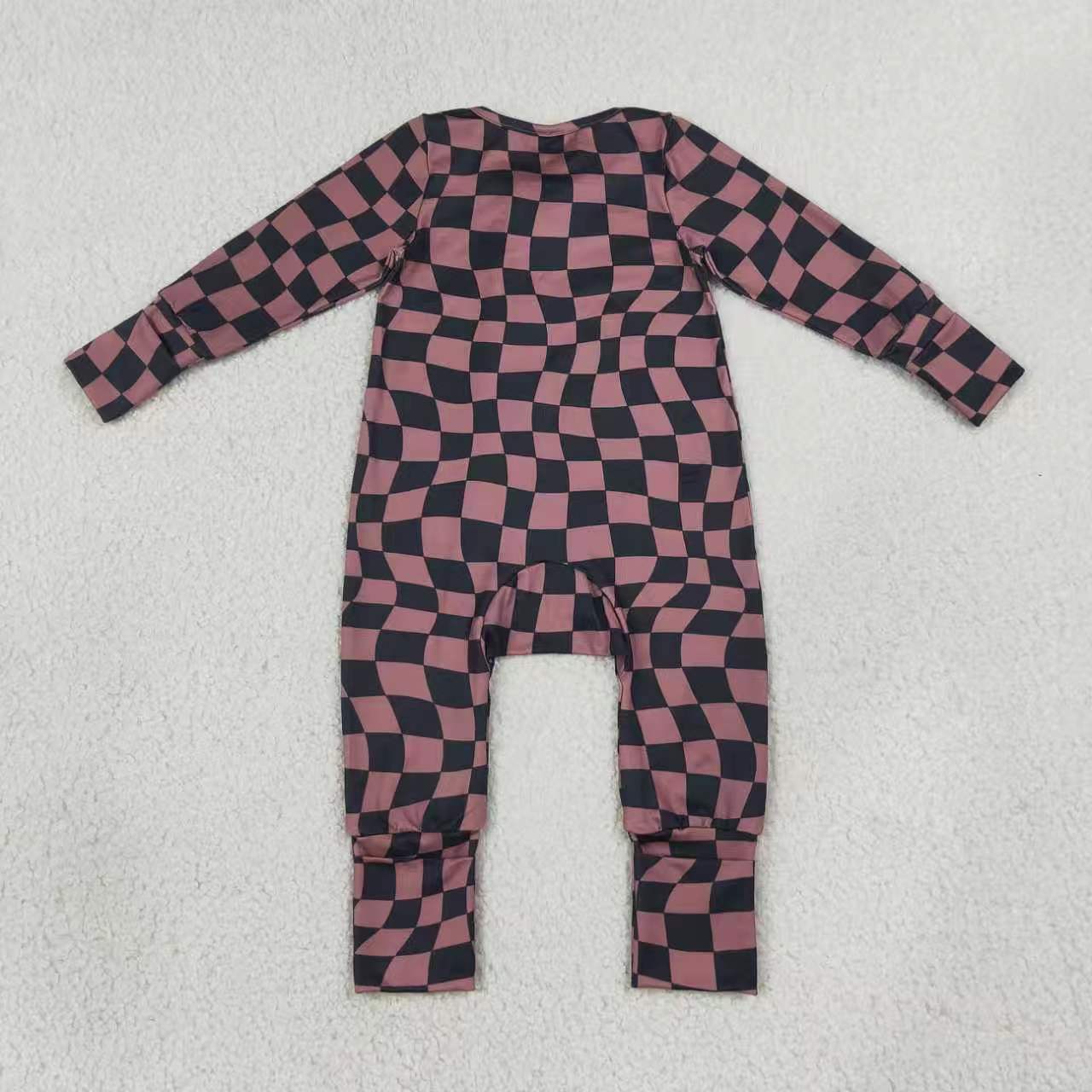 Sibling Baby Boys Checked Long Sleeve Pajama Set +Zipper Romper