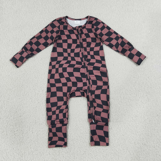 Sibling Baby Boys Checked Long Sleeve Pajama Set +Zipper Romper