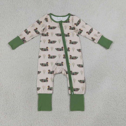 LR3117 Camo Duck Print Baby Zipper Sleeper Romper