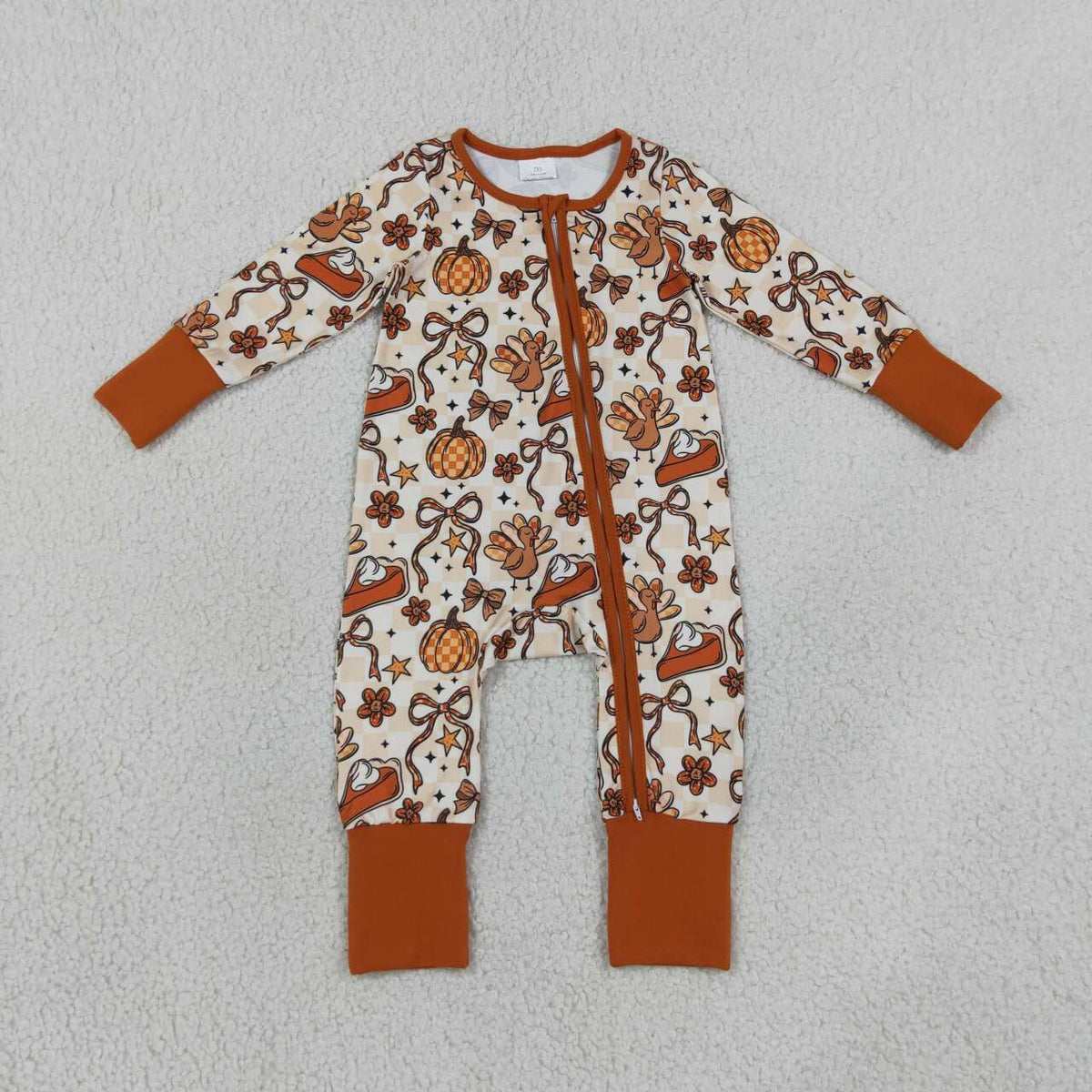 Sibling Baby Girls Bows Pumpkins Turkey Flare Pant Thanksgivings Zip Pullover Set Rompers