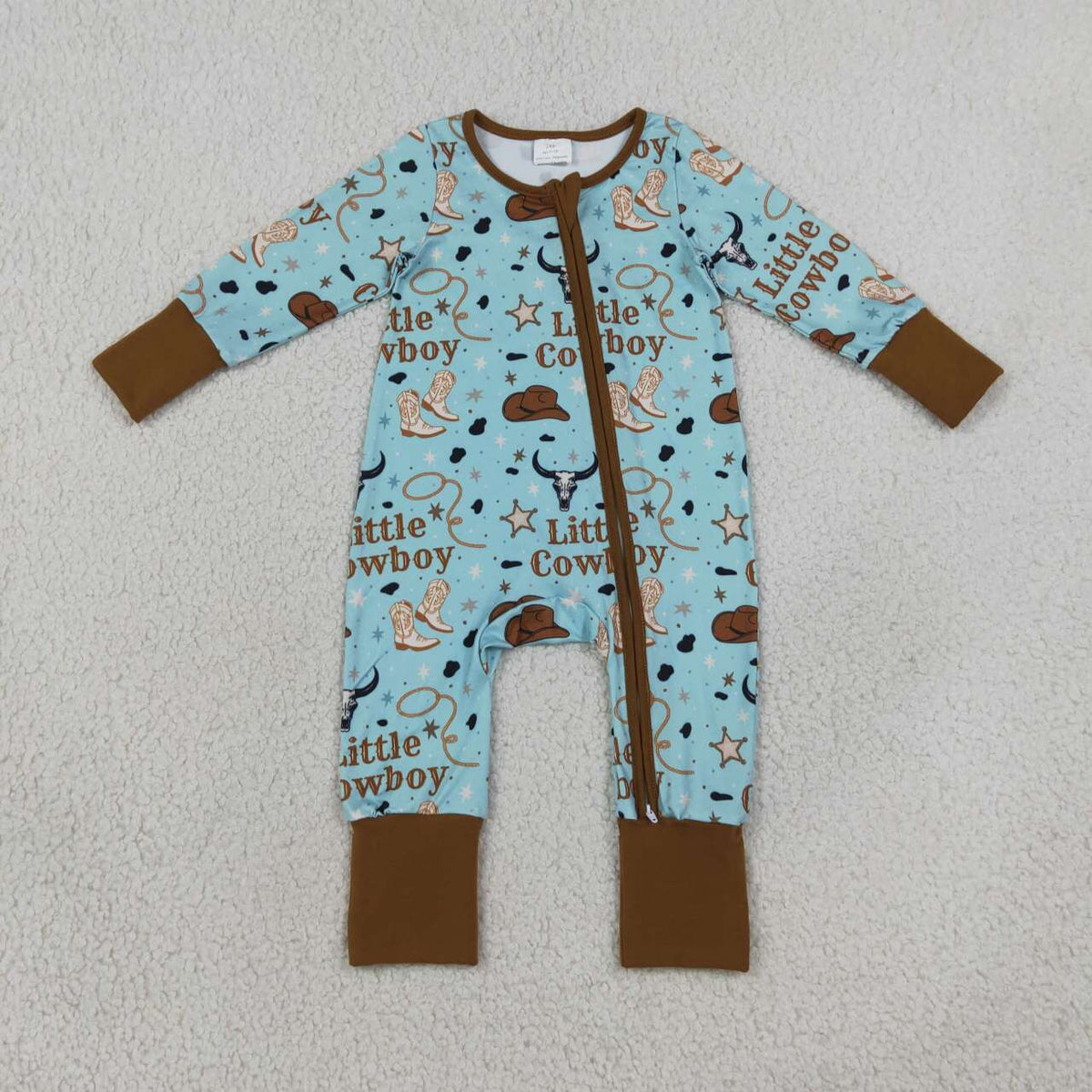 LR3124 Little Cowboy Boots Print Baby Boys Western Zipper Sleeper Romper