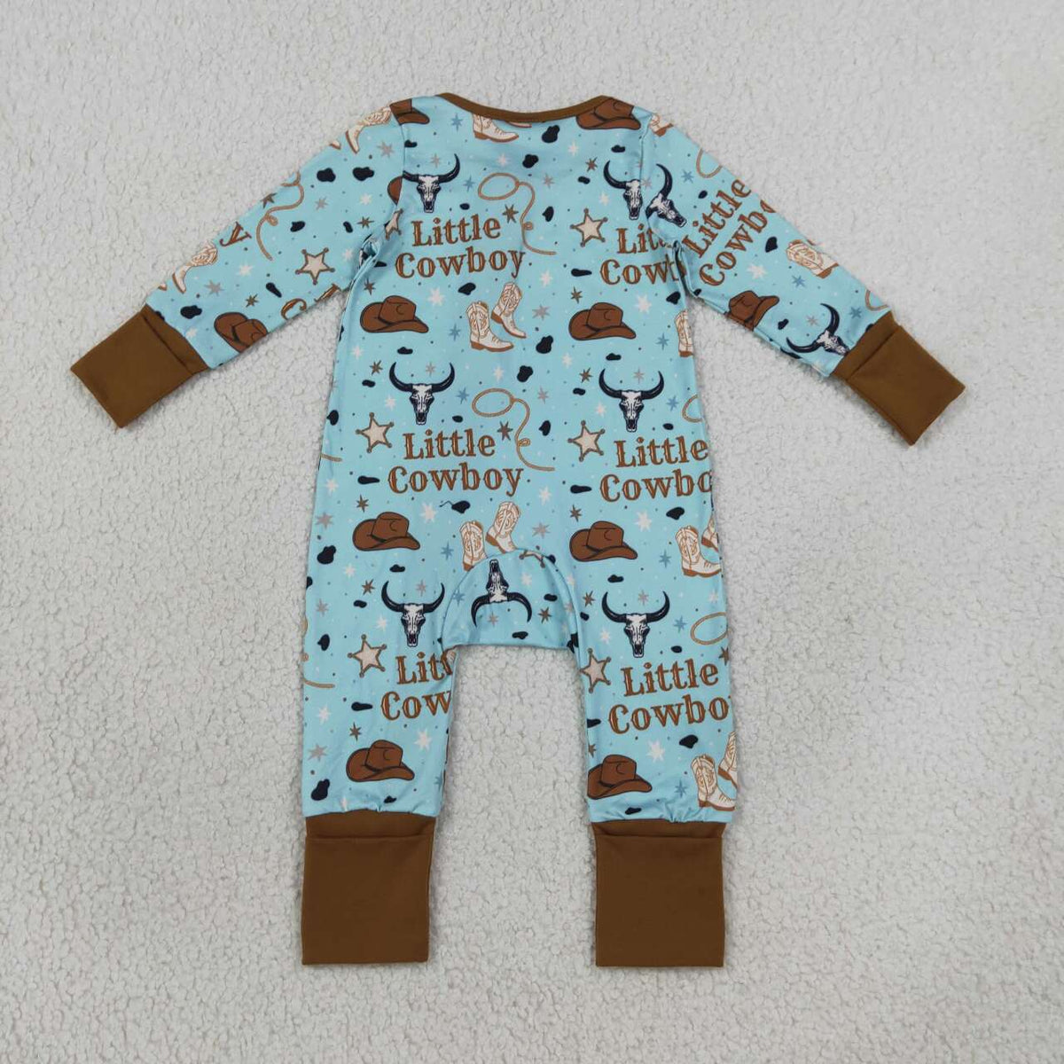 LR3124 Little Cowboy Boots Print Baby Boys Western Zipper Sleeper Romper