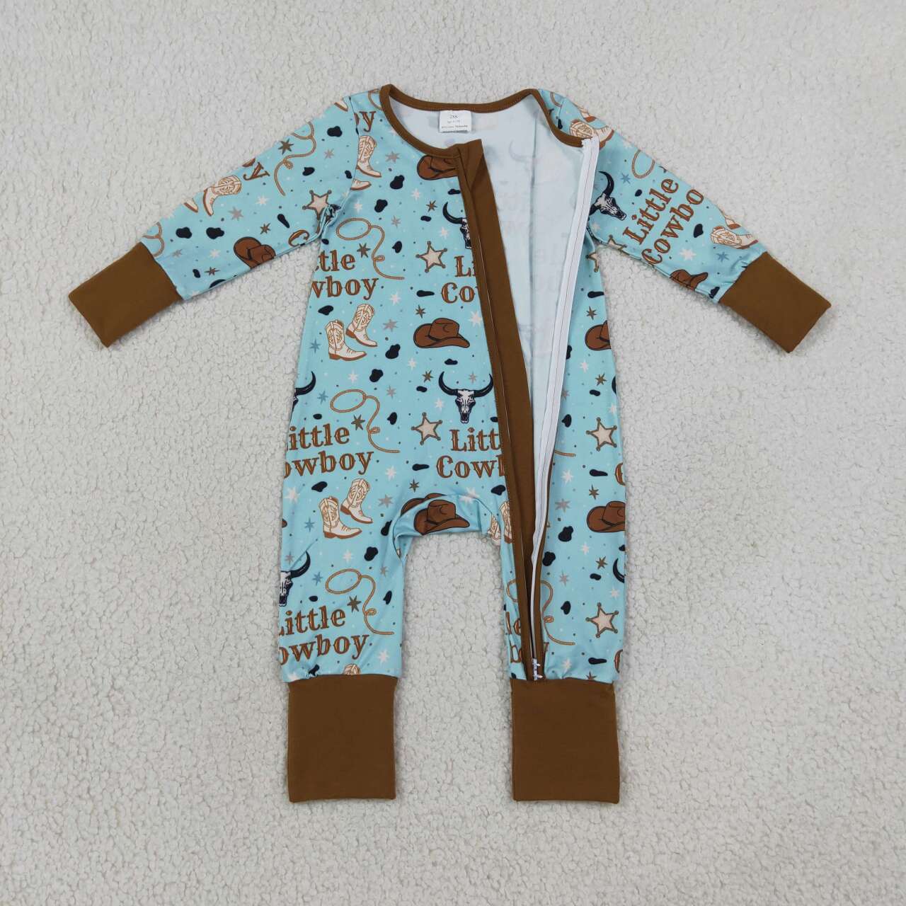 LR3124 Little Cowboy Boots Print Baby Boys Western Zipper Sleeper Romper