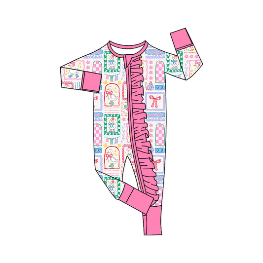 6.29 Preorder Babyu Girl Duck Print Long Sleeve Zipper Romper