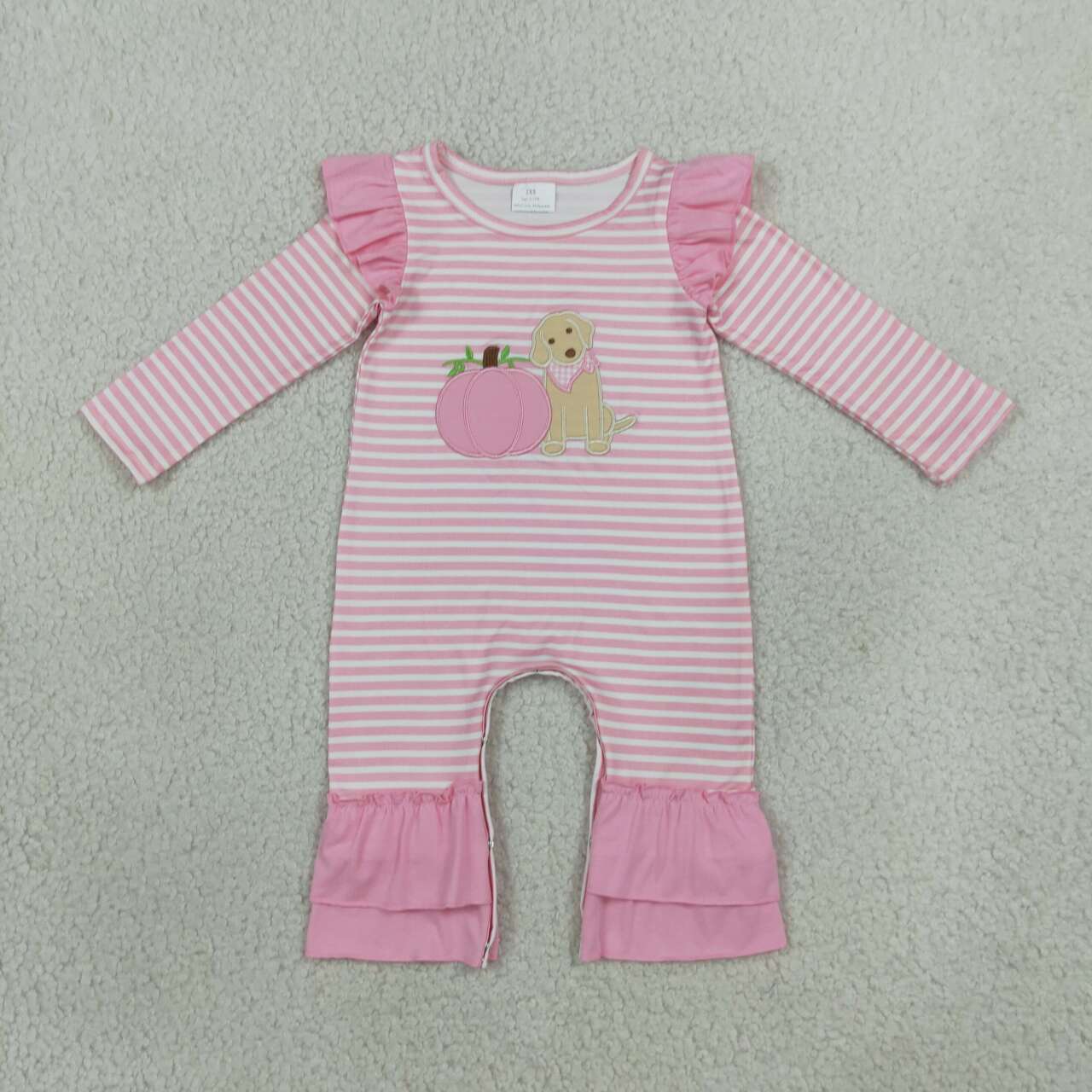 Sibling Baby Girls Boys  Embroidery Pumpkin Puppy Striped Outfit and Romper