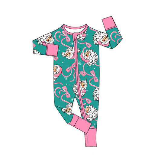7.15 LR3147 Preorder Santa Bows Baby Girls Christmas Zipper Sleeve Romper