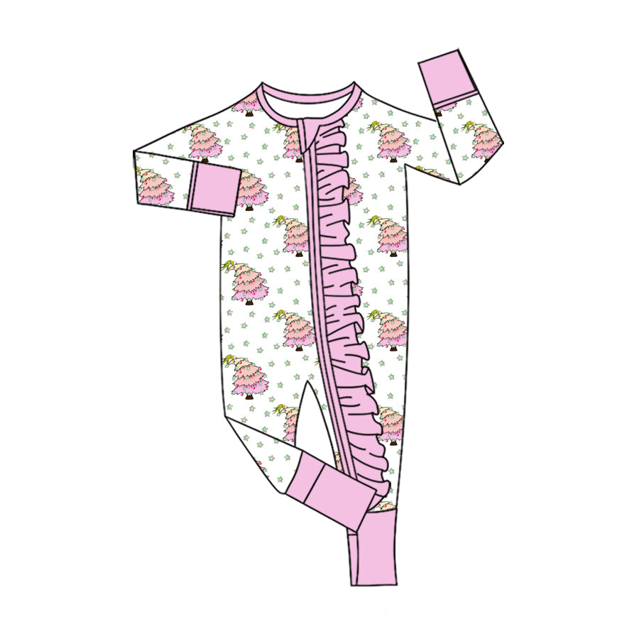 7.18 Preorder Christmas Tree  Long Sleeve Zipper Romper