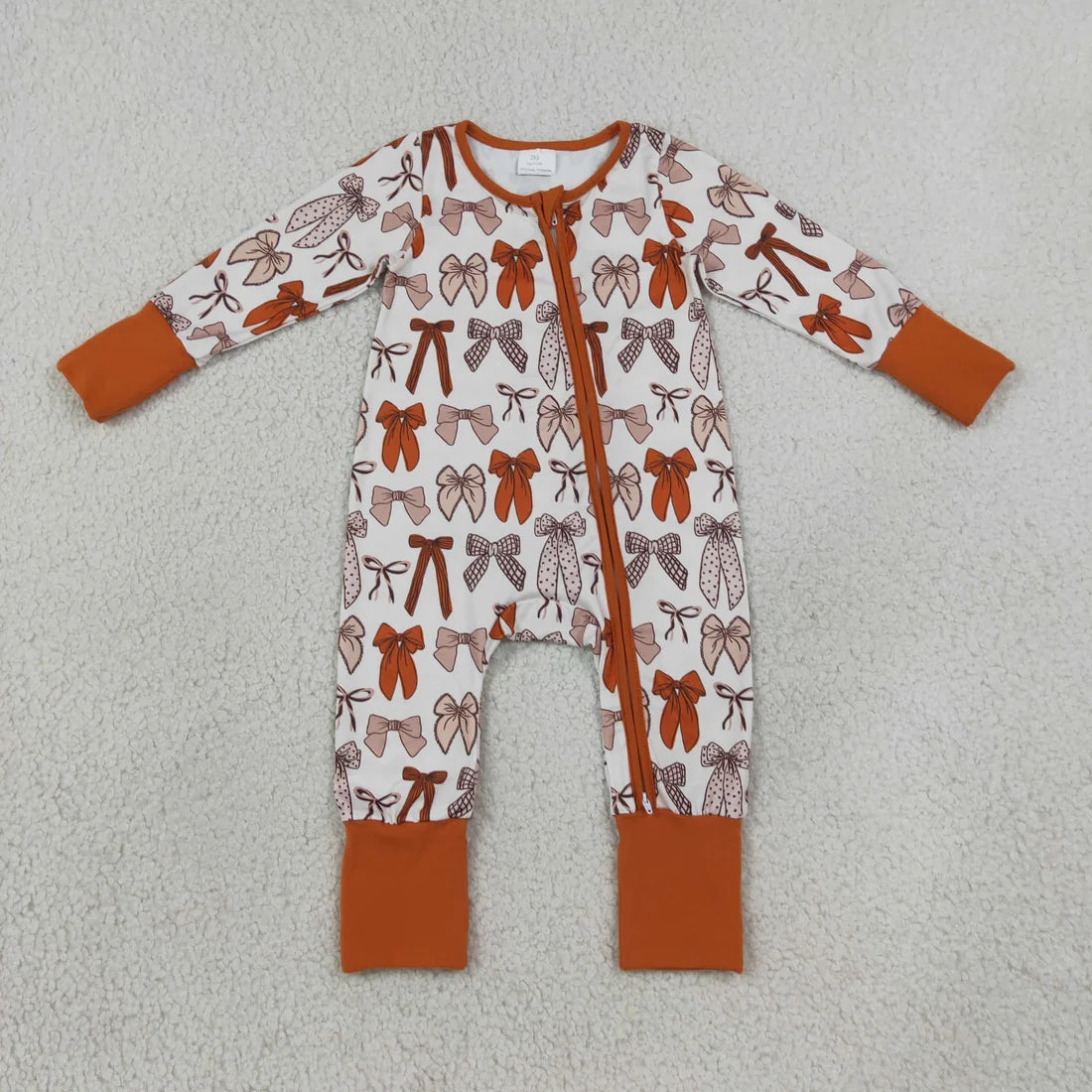 Sibling Baby Girls Fall Bows Long Sleeve Top Pants Pajama Set Zipper Romper