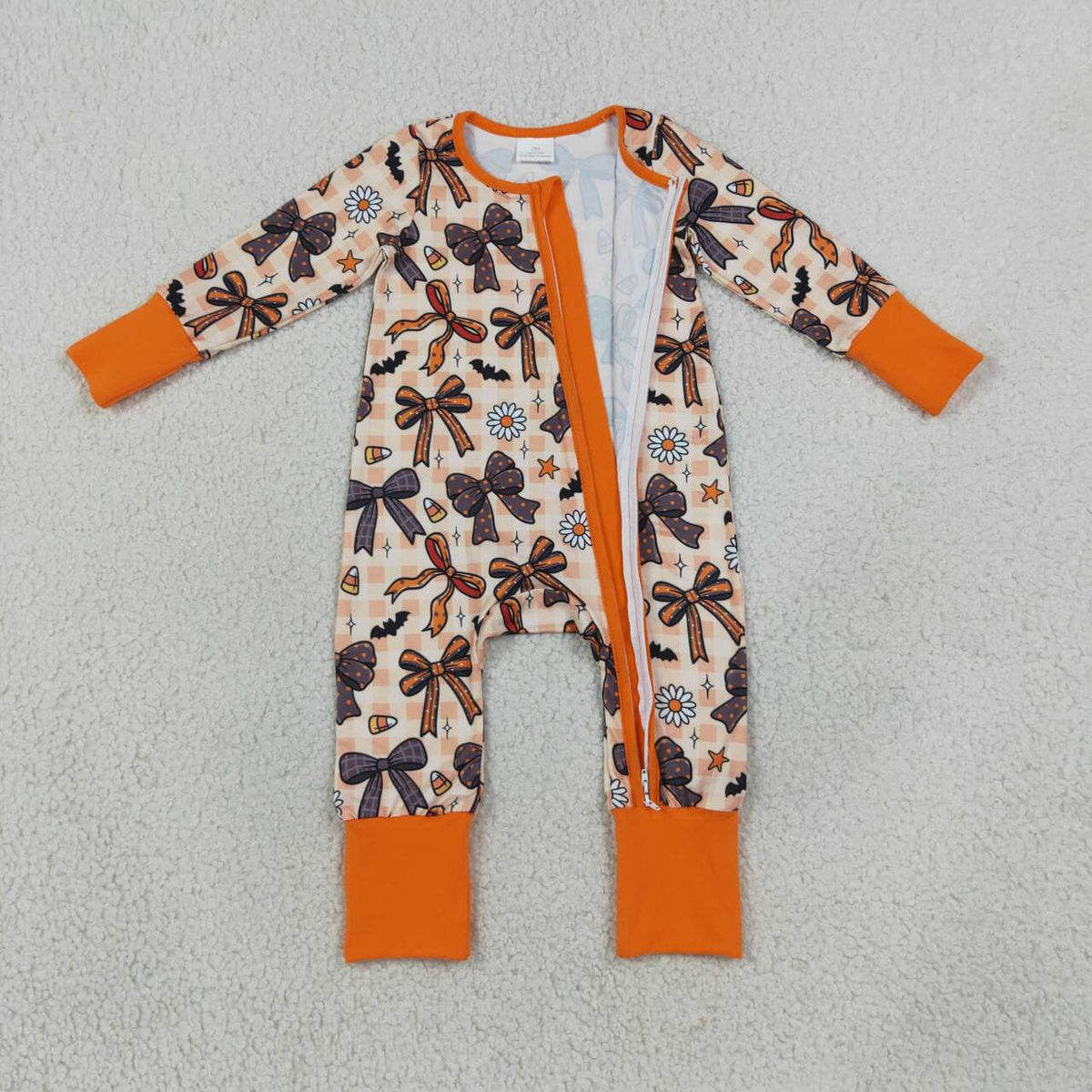 Sibling Baby Girls Halloween Candy Corn Bow Print Outfit Dress and Romper