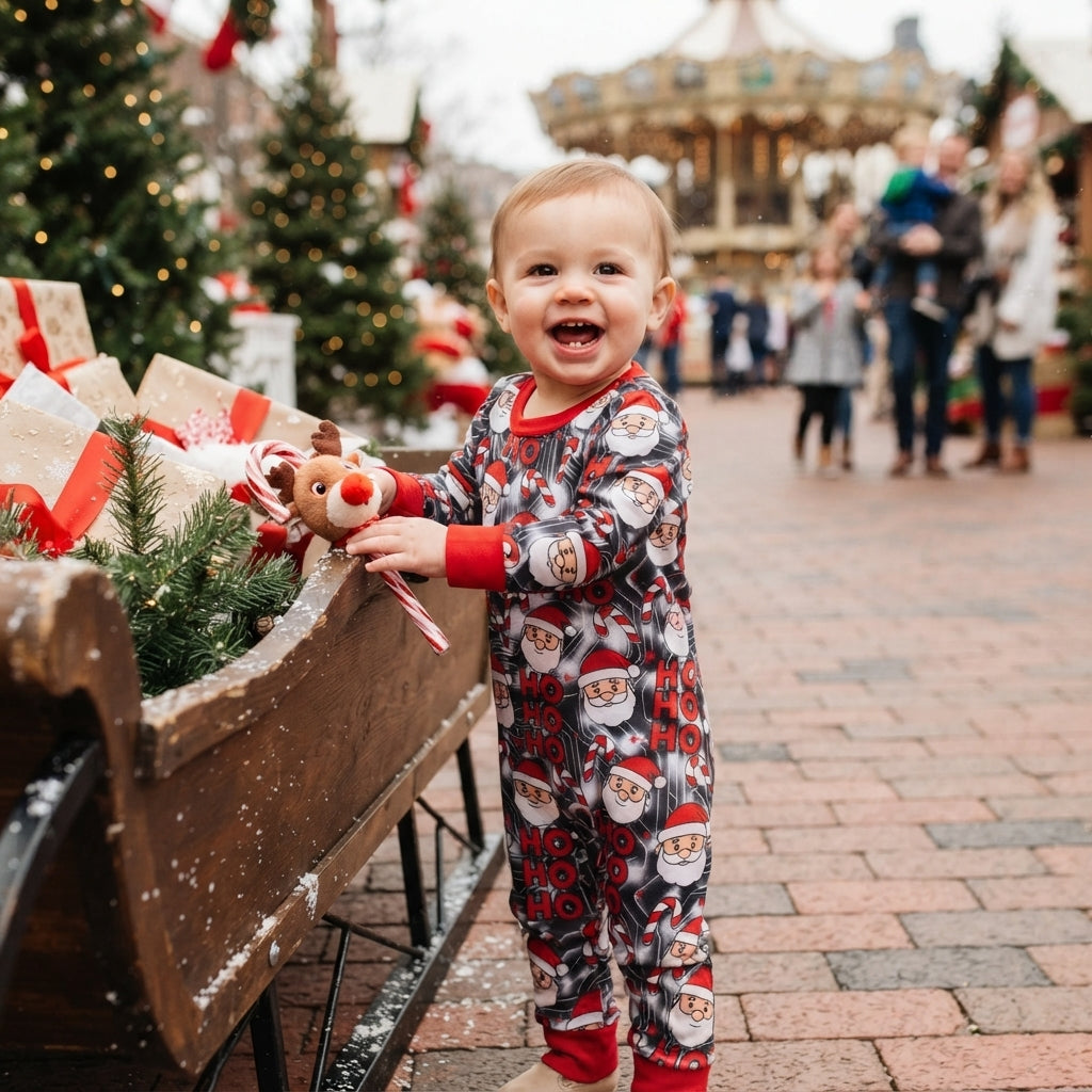 LR3162 Santa HOHOHO Candy Cane Baby Boys Christmas Long Sleeve Romper