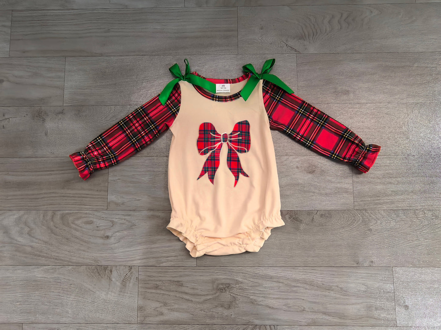 7.25 Preorder Baby Girls Christmas Plaid Bow Long Sleeve Romper