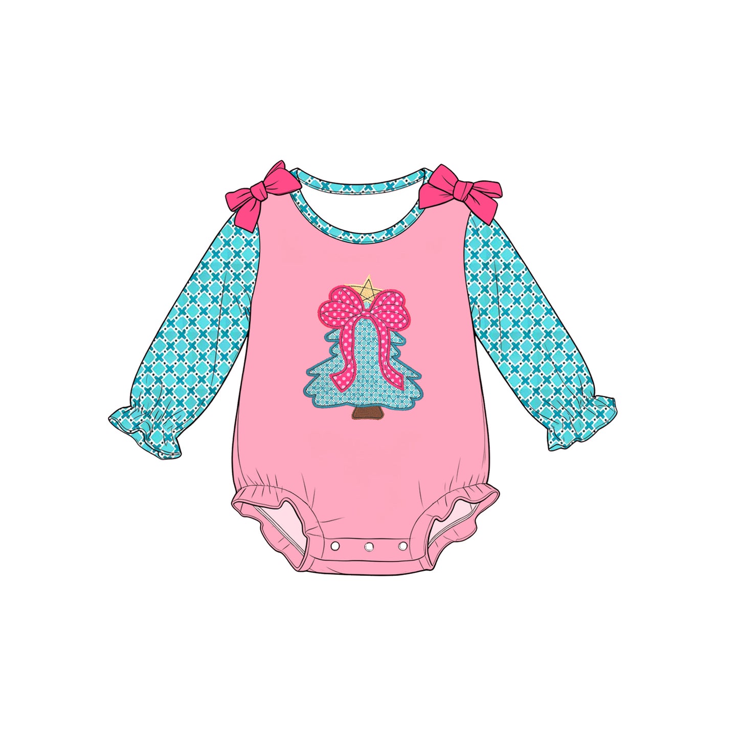 7.25 Preorder Baby Girls Christmas Bell Pink Long Sleeve Romper