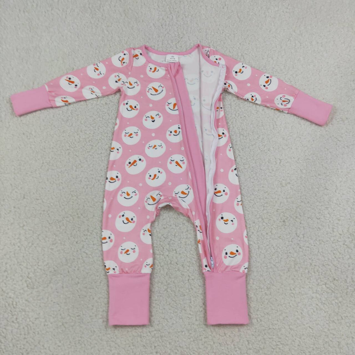 Baby Girls Snowman Pink Zipper Romper