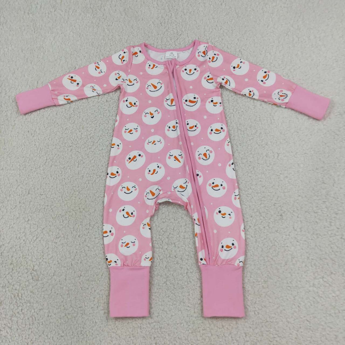 Baby Girls Snowman Pink Zipper Romper