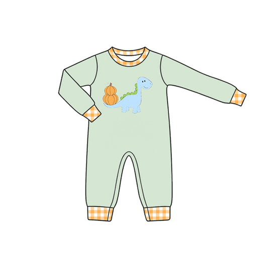 7.27 LR3168 Preorder Dino Pumpkin Print Baby Boys Fall Romper