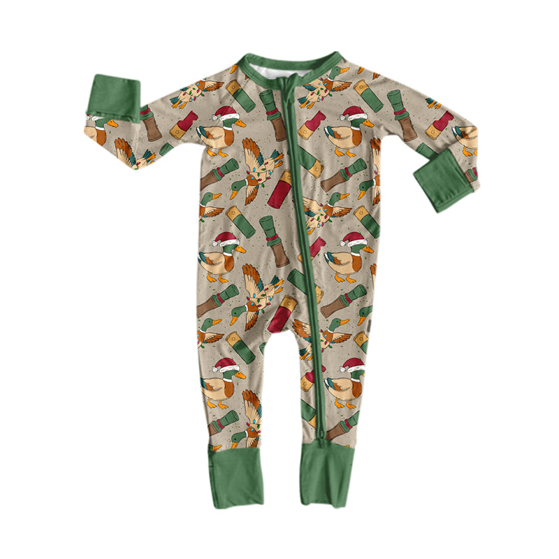 7.29 LR3180 Preorder Duck Call Baby Boys Christmas Long Sleeve Zipper Sleeper Romper
