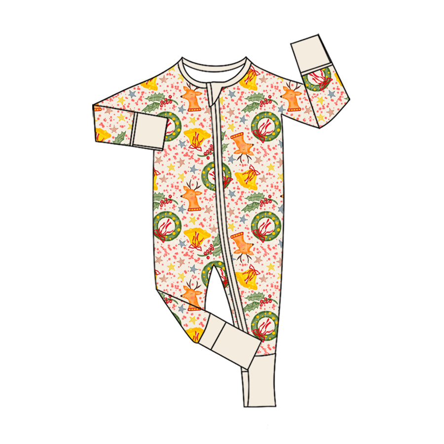 7.30   Preorder Baby Girls Deer Holly Christmas Long Sleeve Zipper Romper