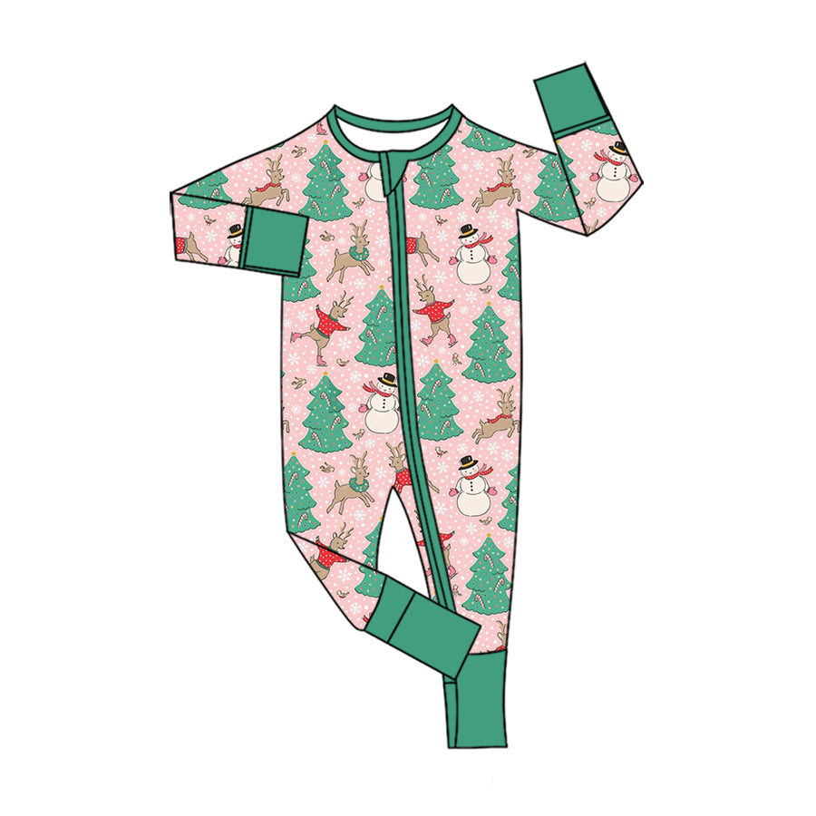 7.30   Preorder Baby Girls Pink Christmas Tree Snowman Reindeer Zipper Romper