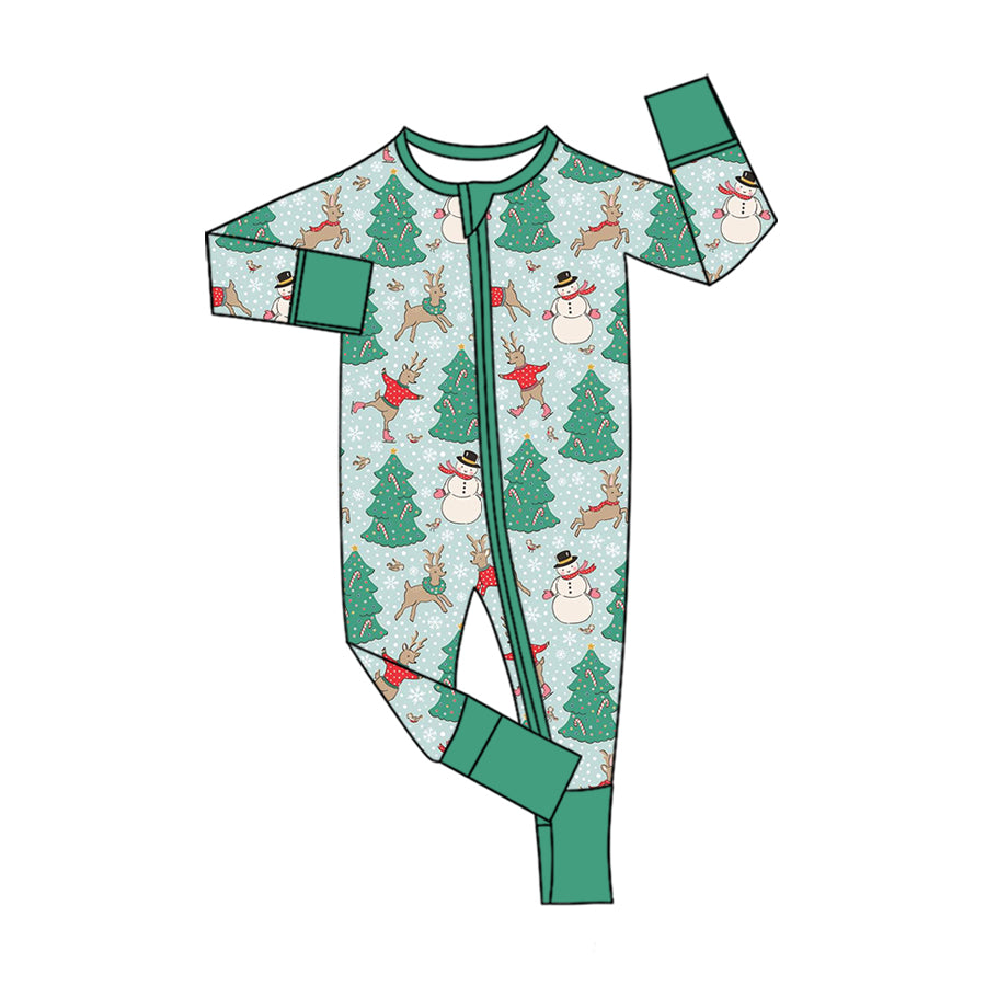 7.30   Preorder Baby Boys Green Christmas Tree Snowman Reindeer Zipper Romper