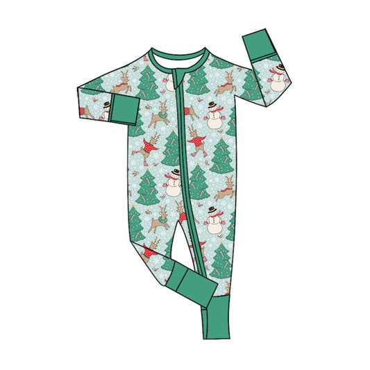 7.30   Preorder Baby Boys Green Christmas Tree Snowman Reindeer Zipper Romper