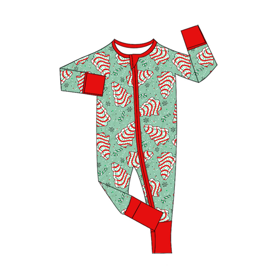 7.30   Preorder Baby Girls Red Christmas Tree Cake Long Sleeve Zipper Romper