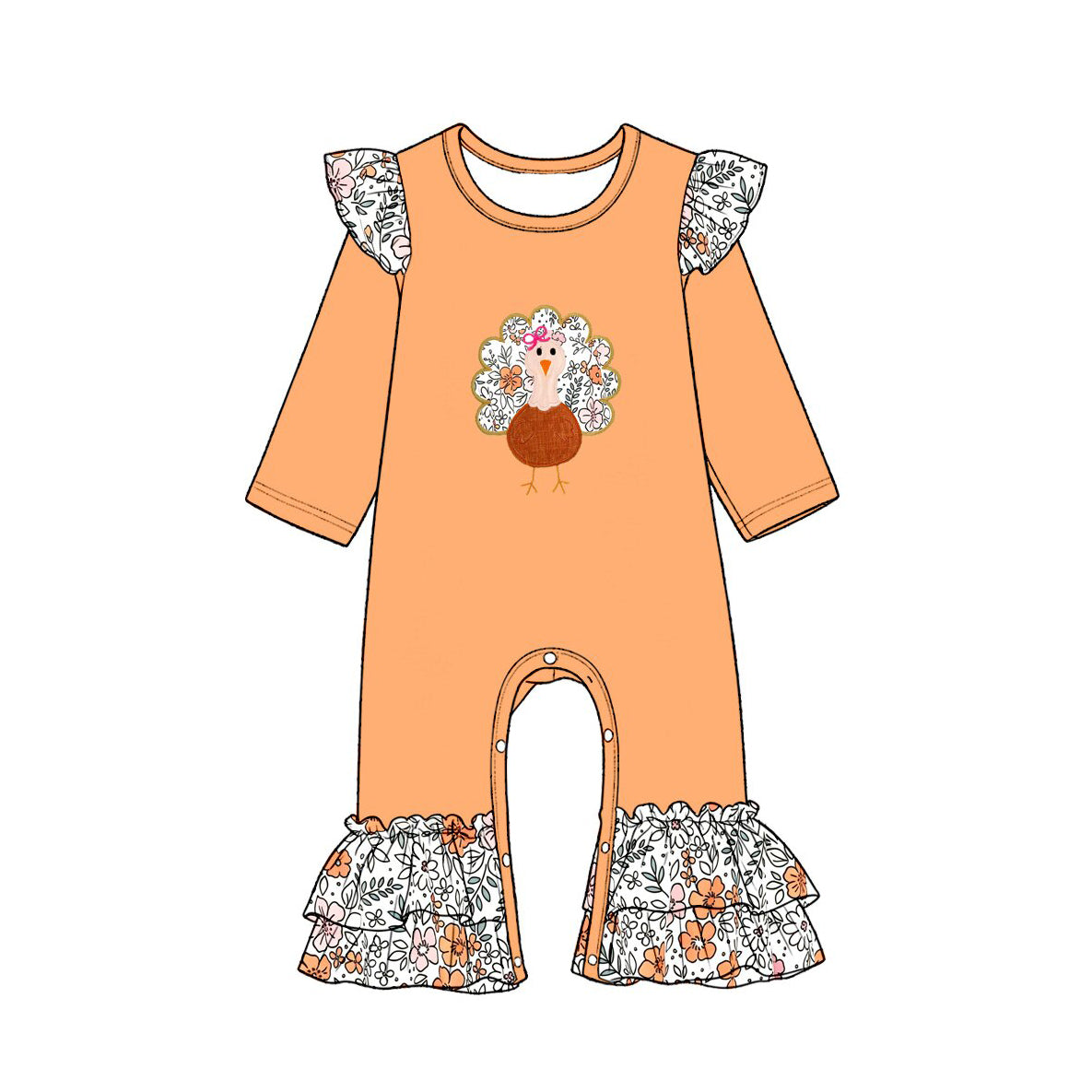 7.30   Preorder Baby Girls  Thankgiving Turkey Long Sleeve Romper