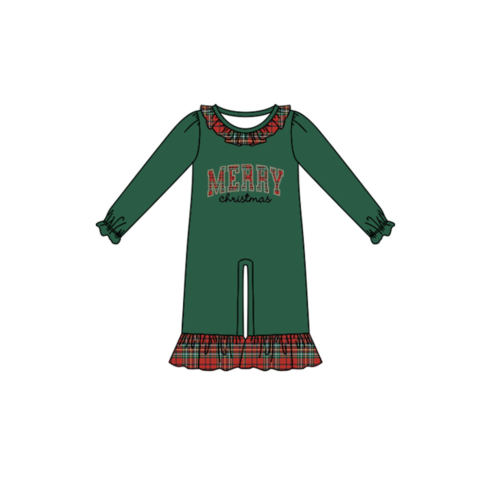 7.31 Preorder Baby Girls  Merry Christmas Green Long Sleeve Romper