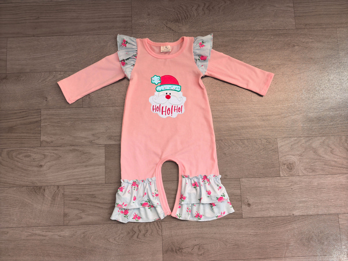 7.31 Preorder Baby Girls Christmas Santa Pink Long Sleeve Romper