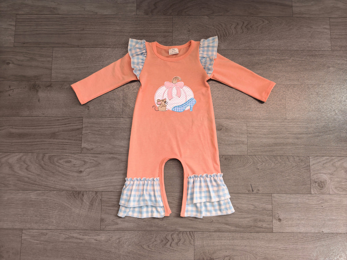 7.31 Preorder Baby Girls Pink Pumpkin Mouse Long Sleeve Romper with Ruffle