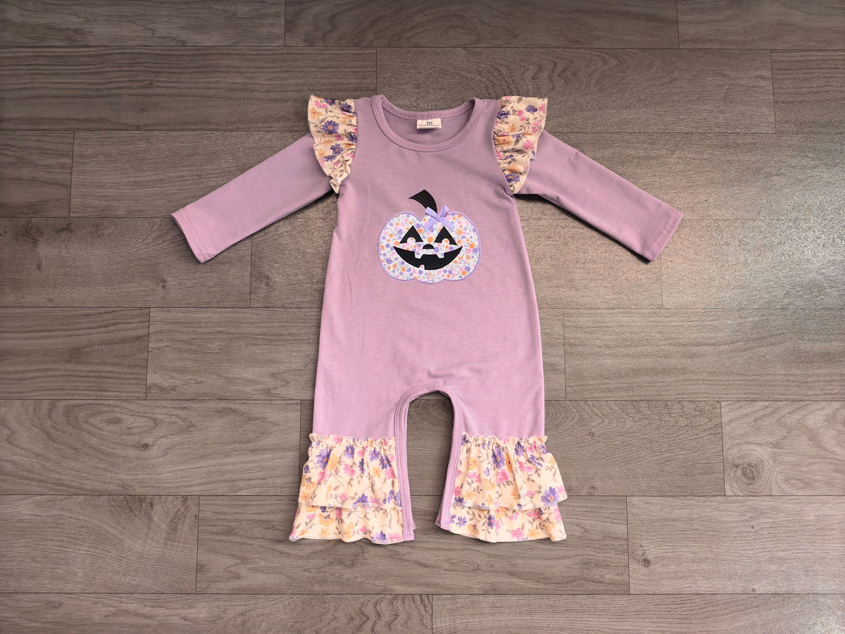 8.4 Preorder Baby Girls  Halloween Floral Pumpkin Purple Romper