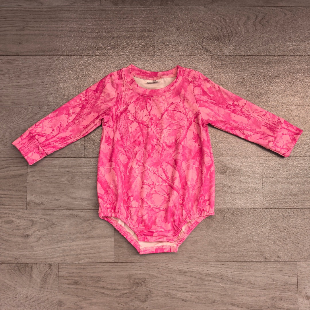 8.6 LR3224 Preorder Pink Branch Print Baby Girls Long Sleeve Romper