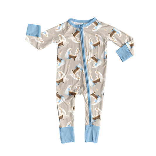 8.6 LR3228 Preorder Nativity Stars Baby Christmas Long Sleeve Zipper Sleeper Romper