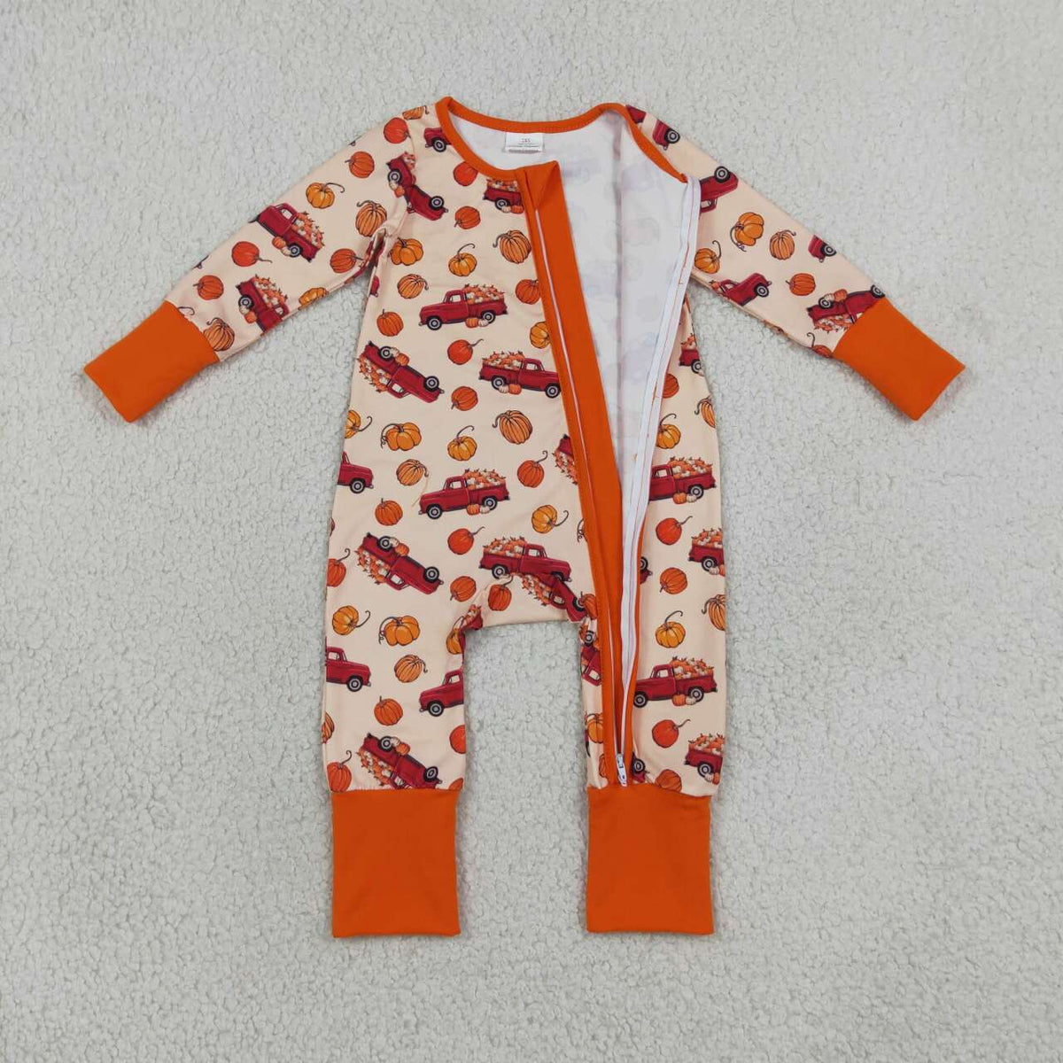 Sibling Baby Boys  Fall Pumpkin Truck Pajama Set Zipper Romper Blanket