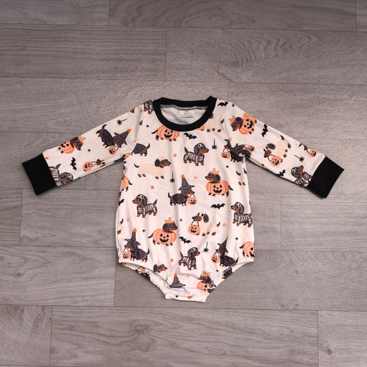 8.6  Preorder Baby Boys Halloween Dachshund Dog Romper