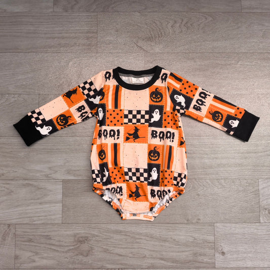 8.6  Preorder Baby Boys Halloween Boo Long Sleeve Bubbble Romper