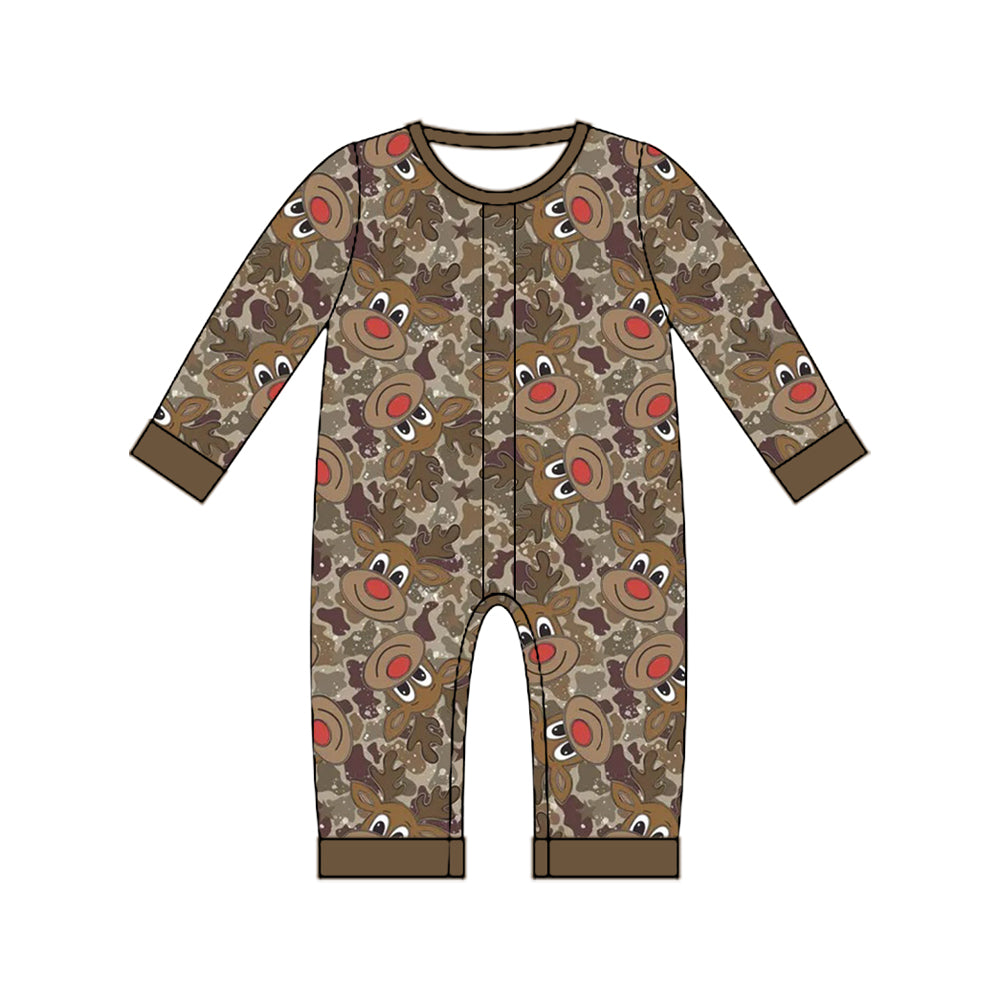 8.10 LR3253 Preorder Deer Camo Print Baby Boys Christmas Romper