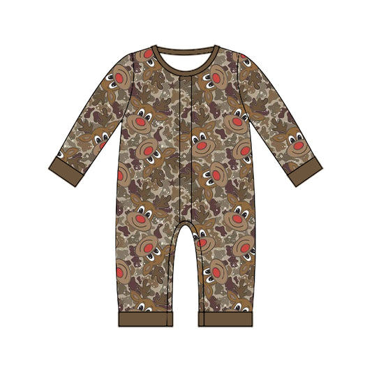 8.10 LR3253 Preorder Deer Camo Print Baby Boys Christmas Romper