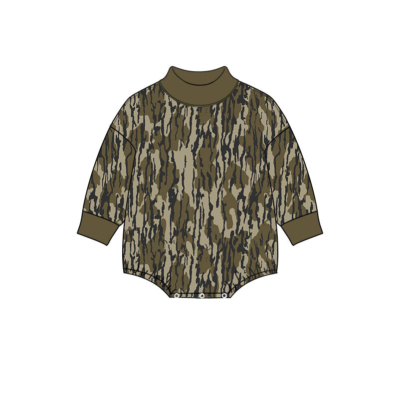 8.11   Preorder Baby Boys Green Camo Long Sleeve Bubble Romper