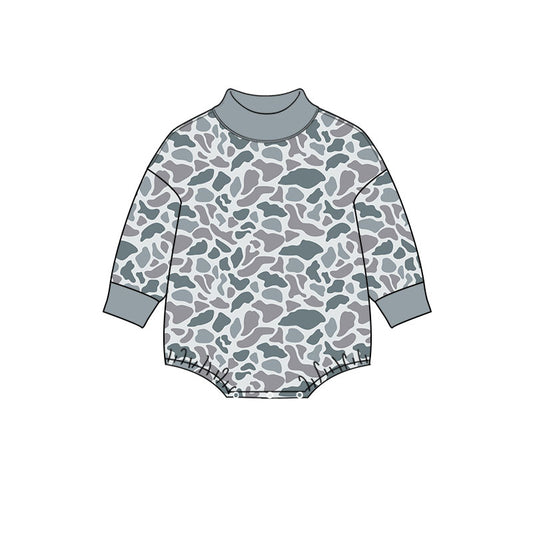 8.11   Preorder Baby Boys Grey Camo Long Sleeve Bubble Romper