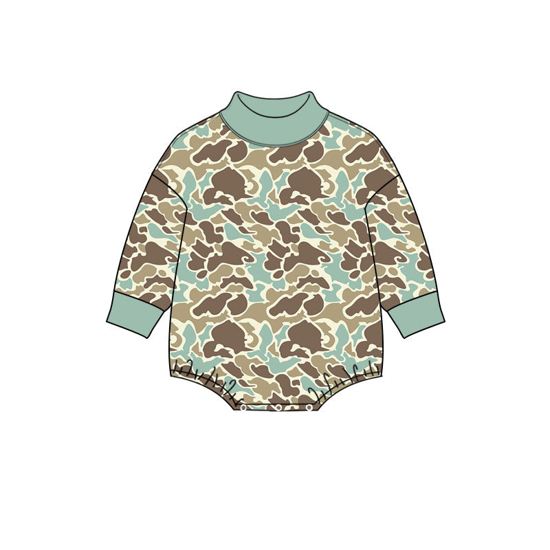 8.11   Preorder Baby Boys Blue Camo Long Sleeve Bubble Romper