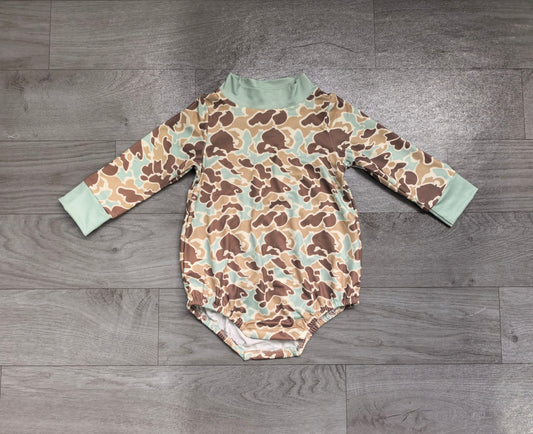8.11   Preorder Baby Boys Blue Camo Long Sleeve Bubble Romper